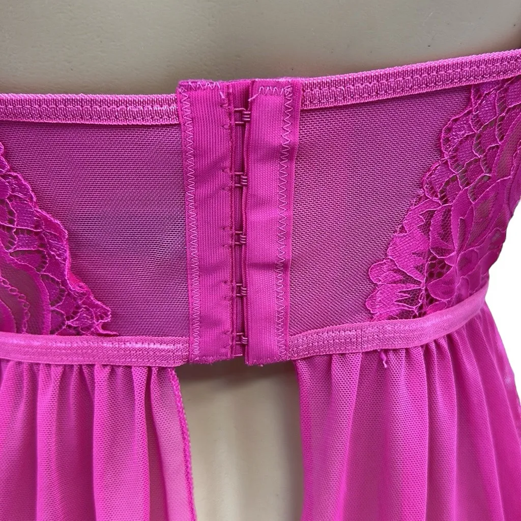 Seven Til Midnight Pink Babydoll Lace Mesh Rhinestone Chain Lingerie Top Size M Size M - Image 9