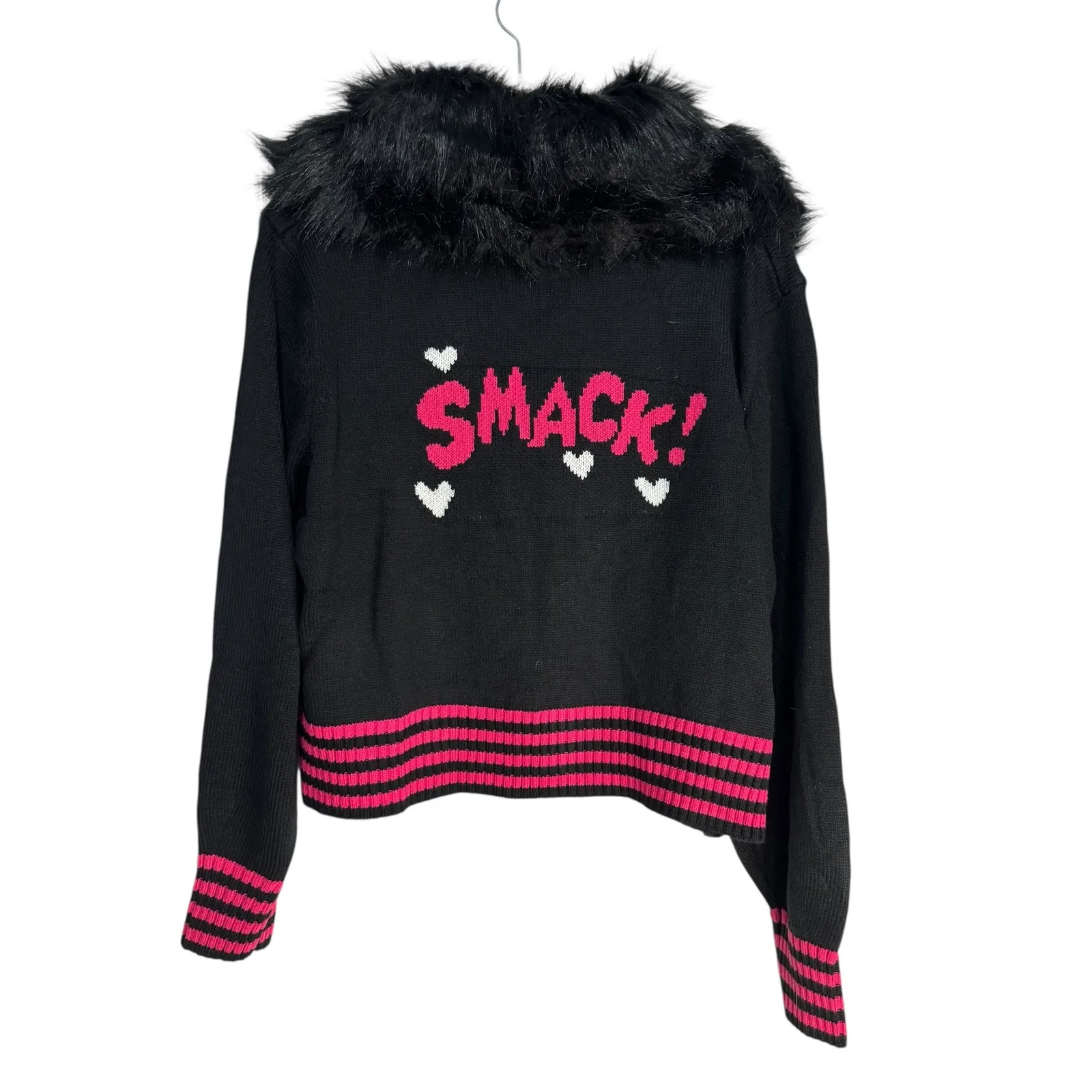 Betty and Veronica x Unique Vintage Black Pink Fuzzy Fur Cardigan Sweater 4X - Image 11