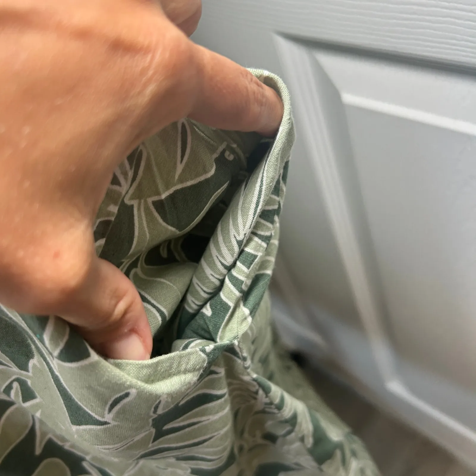 St John's Bay XL Green Tropical Print Linen Shirt‎ Dress Short Sleeve Pockets - Image 2