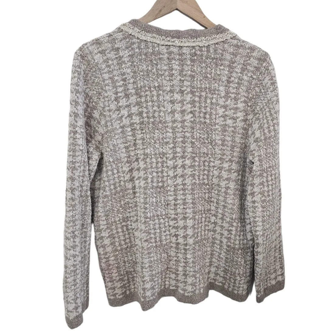 Chico's Novelty Yarn Detail Cardigan Sweater Womens Large Taupe Heather‎ Neutral - Image 2