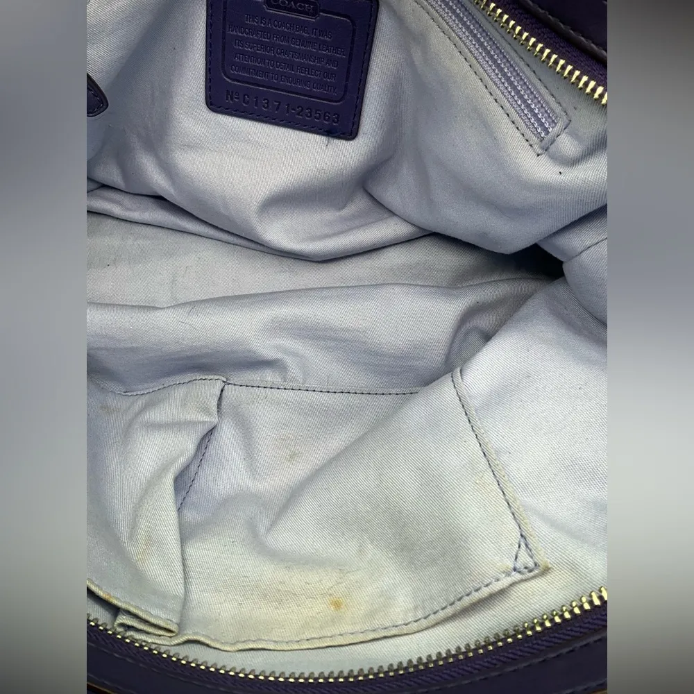 A Rare COACH Legacy Leather Large Harper Triple Zip Satchel Purple handbag - Image 12