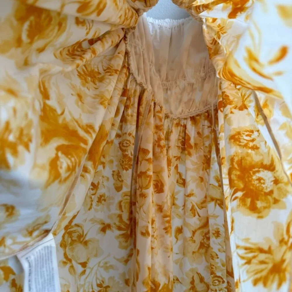 Abercrombie & Fitch Yellow Floral Off The Shoulder Prep Mini Dress Size Medium - Image 8