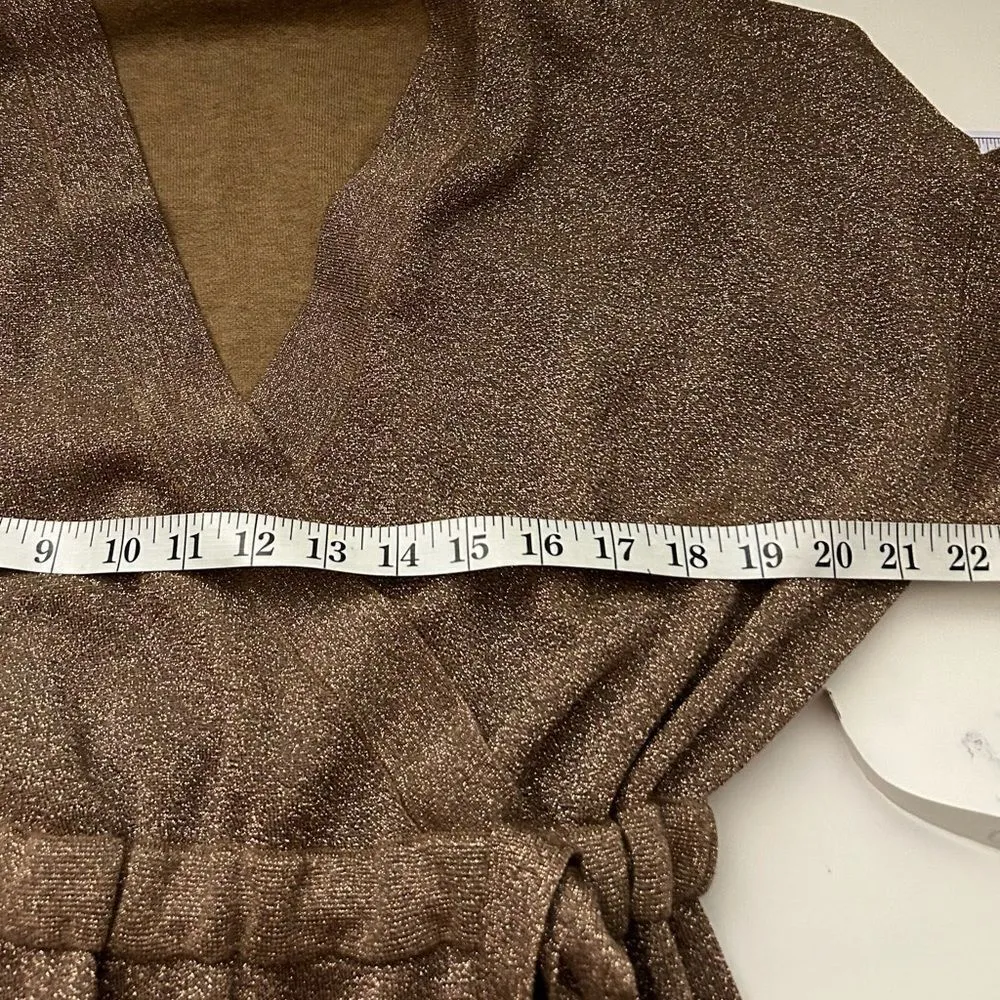 J. Crew Gold Shimmer Lurex® wrap sweater-jumpsuit Size Medium MSRP 198.00 - Image 6