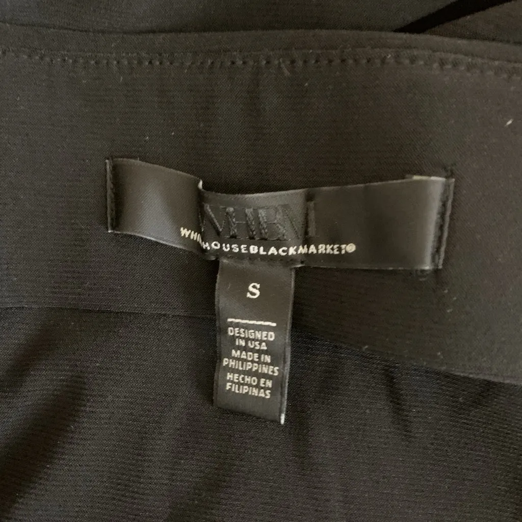 White House‎ Black Market Black Ruched Midi Skirt Small Draped Stretch Cocktail - Image 4