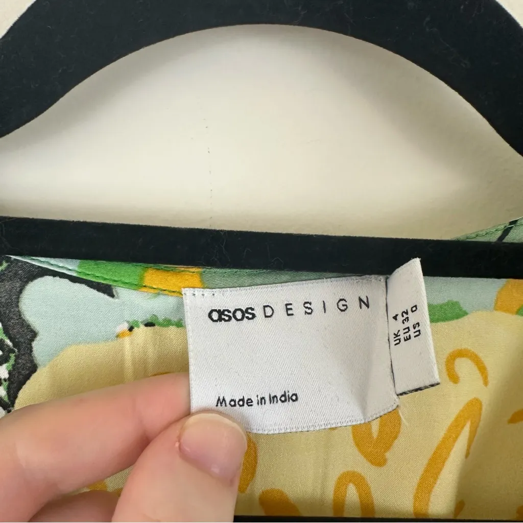 ASOS DESIGN Keyhole Front Midi Tea Dress In Multi Floral Print-Green Size 0 - Image 4