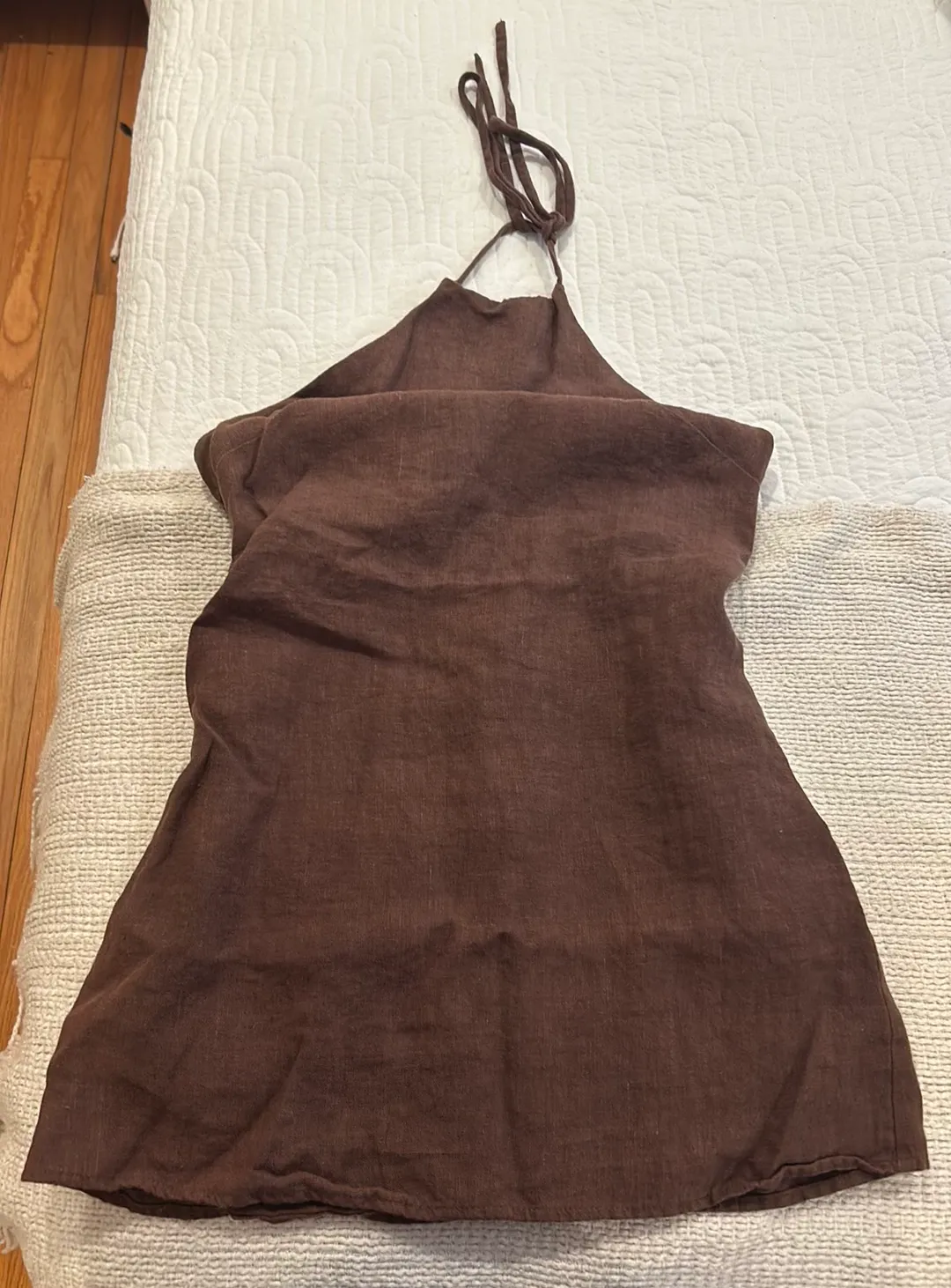 Brown Linen Mini Dress - Image 2