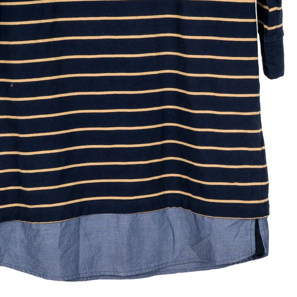Lucy & Laurel Shirt M Womens Striped Blue Gold Layered 3/4 Sleeve Long Tunic - Image 3