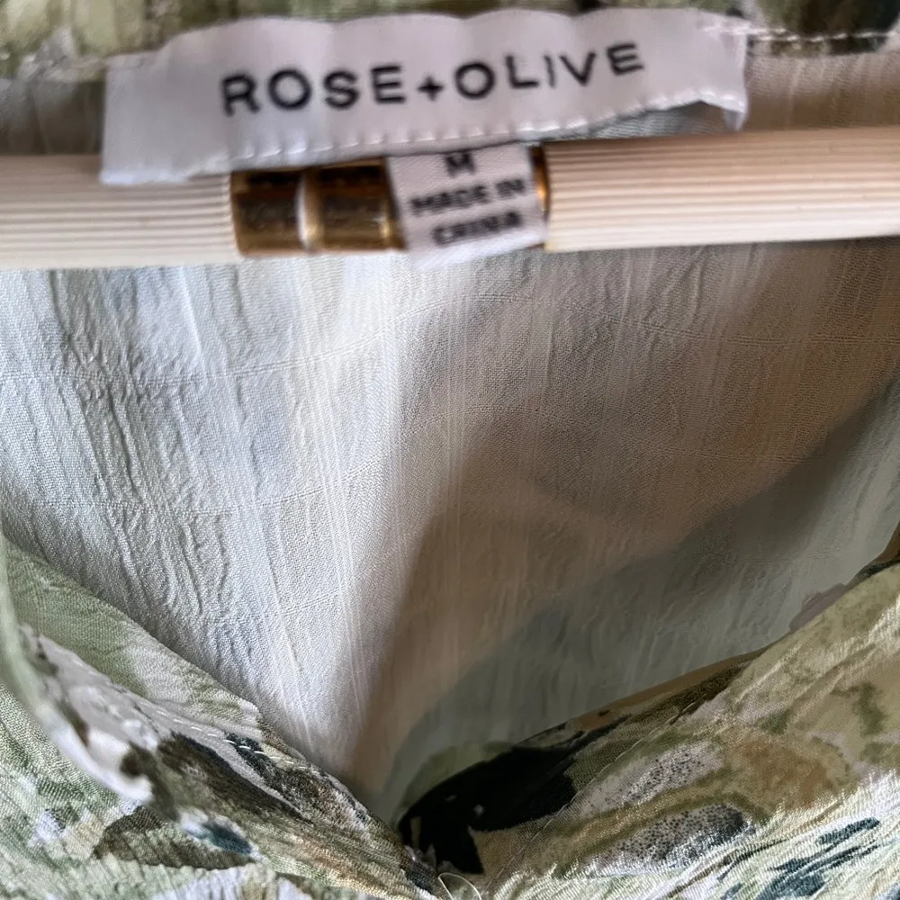 Rose & Olive Green Long Sleeve Blouse with Mandarin Collar medium - Image 2