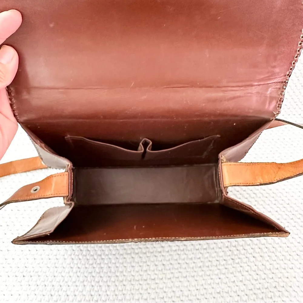 Vintage Brown Croc Embossed Leather No Brand Shoulder Crossbody Swing Box Bag - Image 11