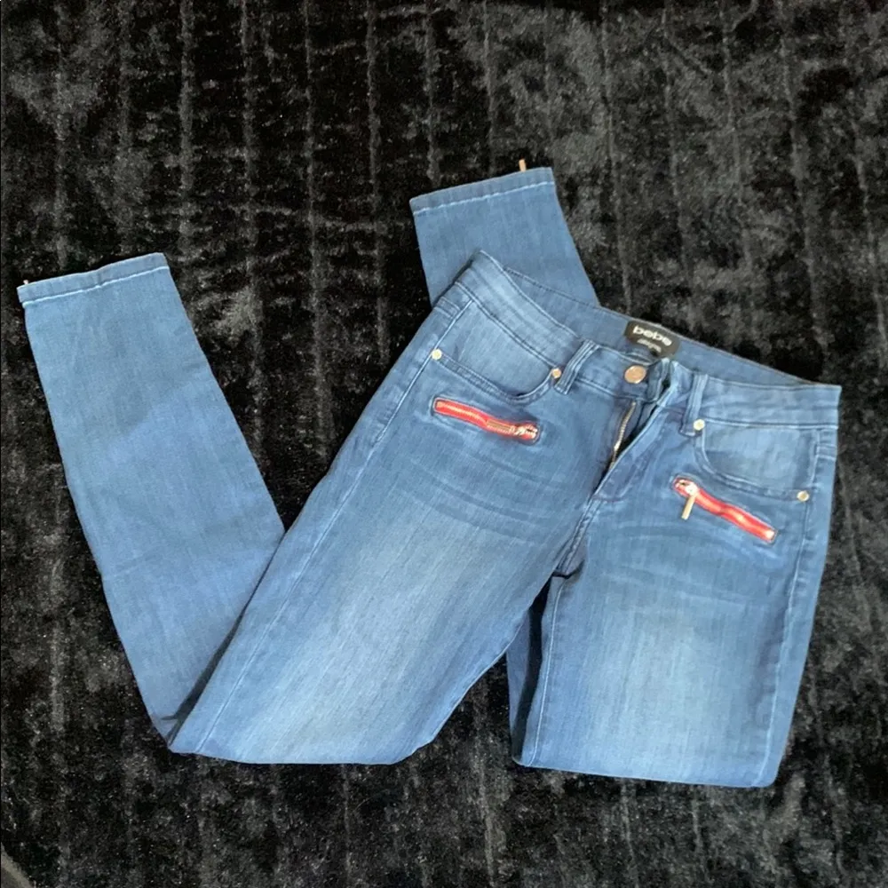 Women's Vintage Bebe Stretch Skinny Jeans with Red Zipper Accents Size 26 - Image 12