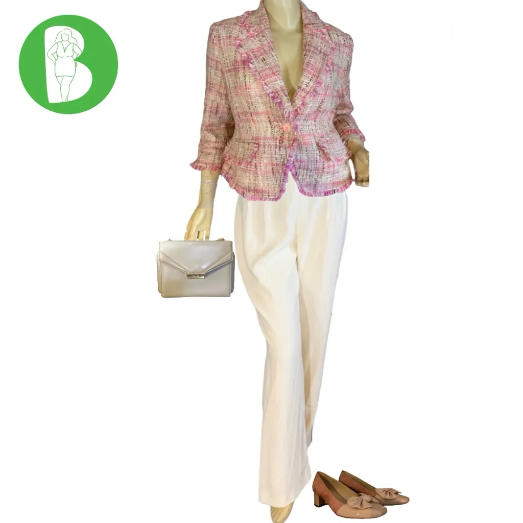 CHADWICK'S PINK & CREAM PETITE TWEED BLAZER W/FRINGE. ACCENTS (8P) - Image 2