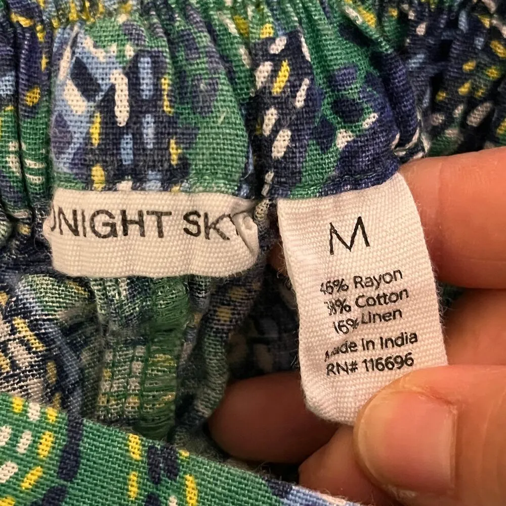 Midnight Sky Women's Floral Green Blue Lightweight Wide Leg Pull On Pants Medium - Image 3