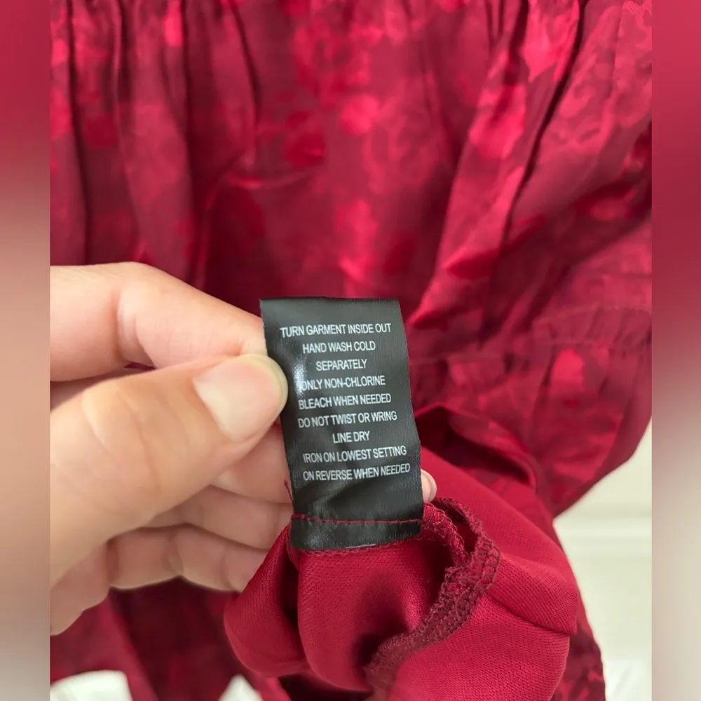 ROW A Dress Junior's L Red Floral Print Square Neck Fit & Flare Short Sleeves Size undefined - Image 7