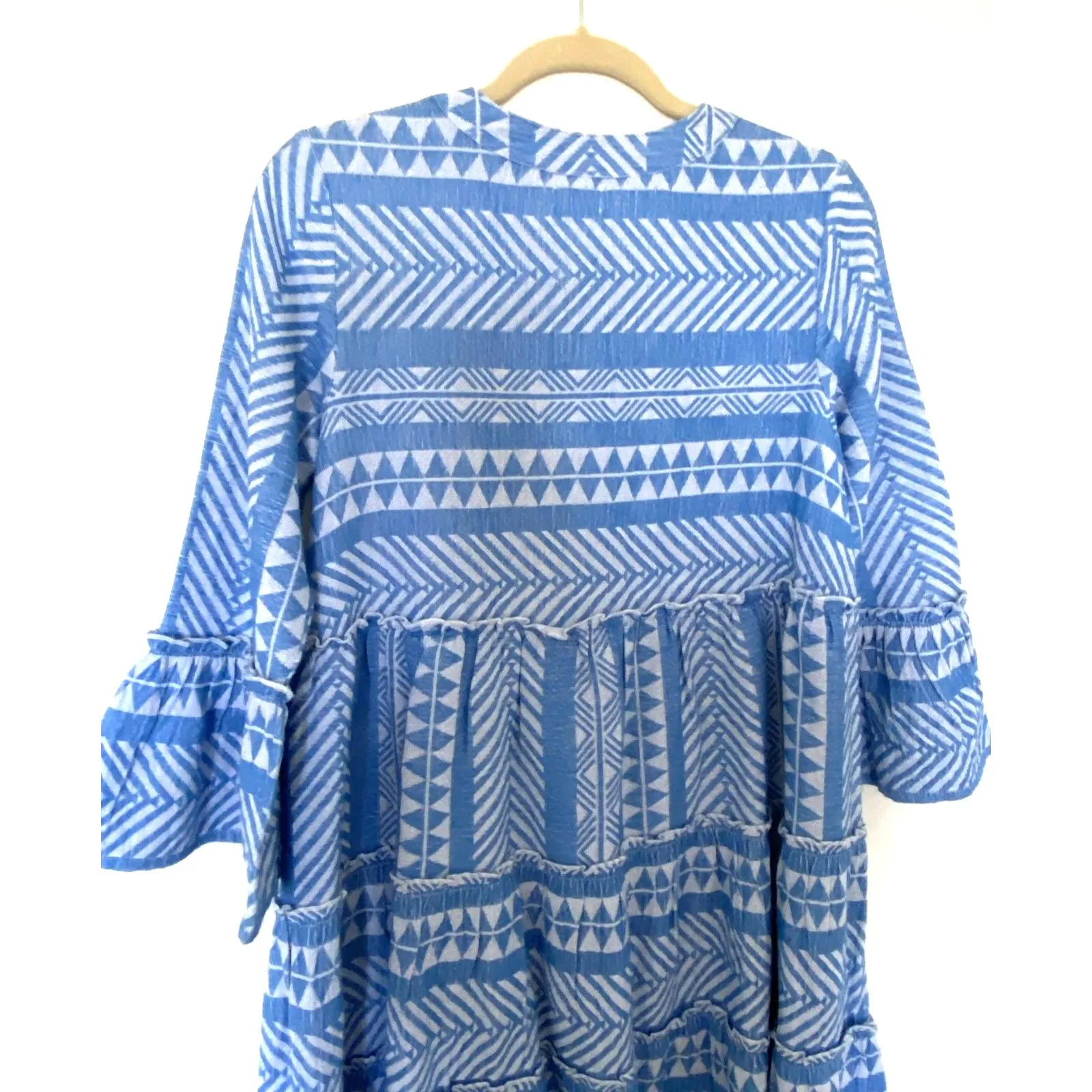 NWT Mud Pie Womens Above The Knee Cotton V Neck 3/4 Sleeve Tiered Blue Dress S - Image 10