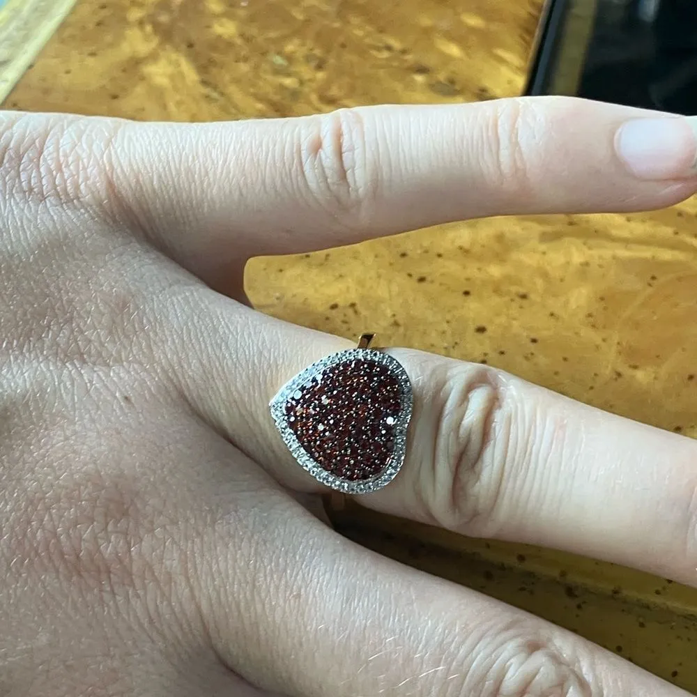 Natural Red Garnet Sterling Silver Heart Ring Size 6 Gold - Image 3