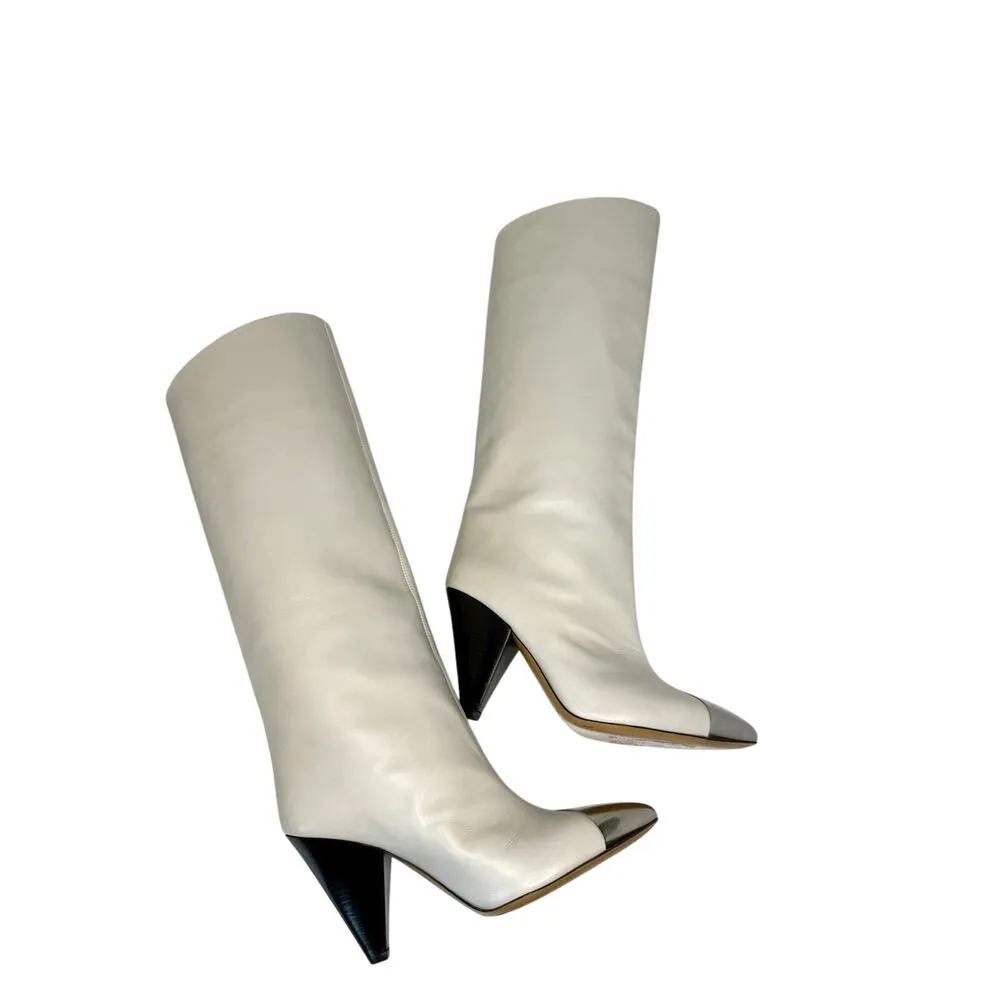 Isabel Marant Lilezio Knee High leather ivory heeled western Boot size 38 - Image 3