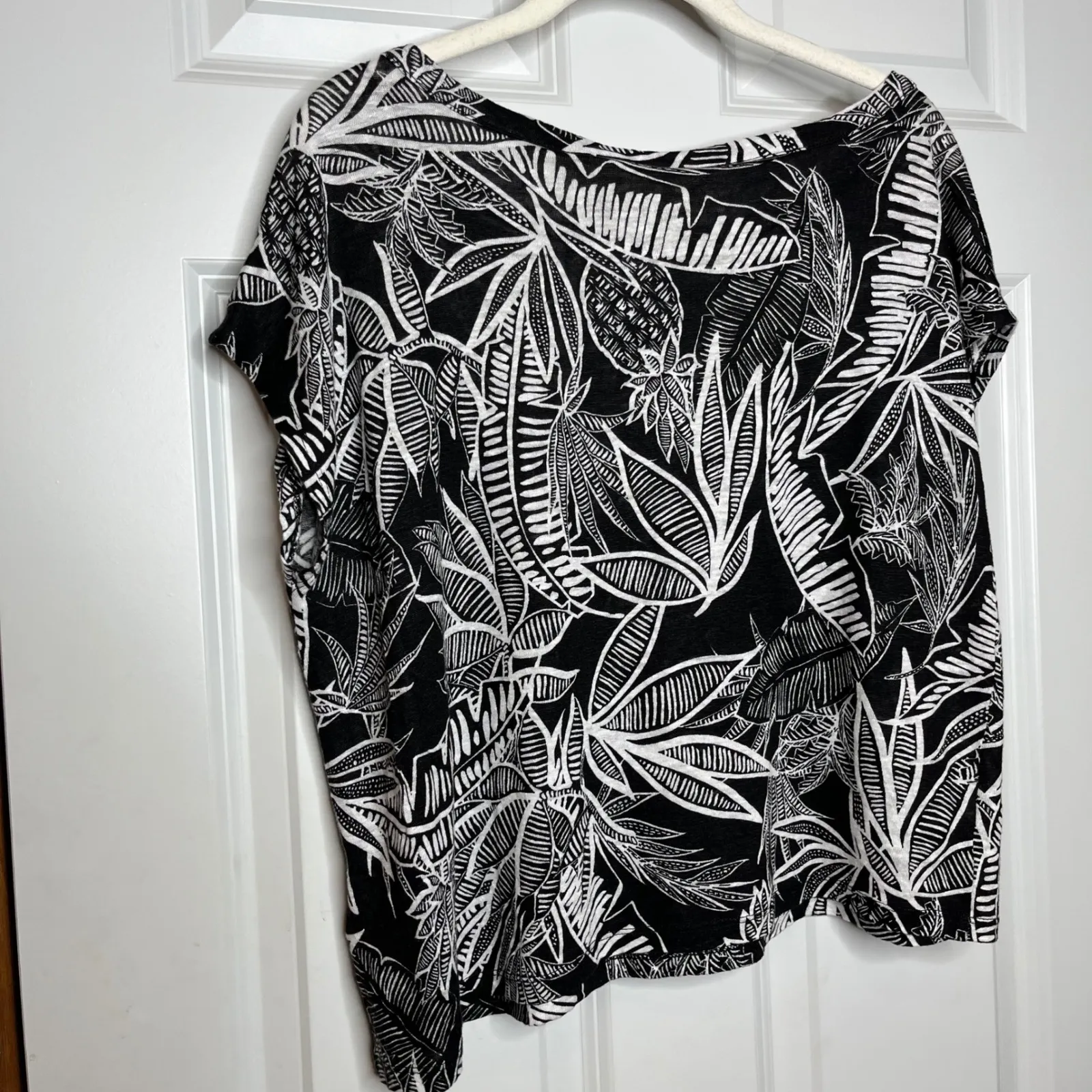 Christian Siriano LINEN Small Black White Pineapple Leaf Print Tunic Top - Image 3