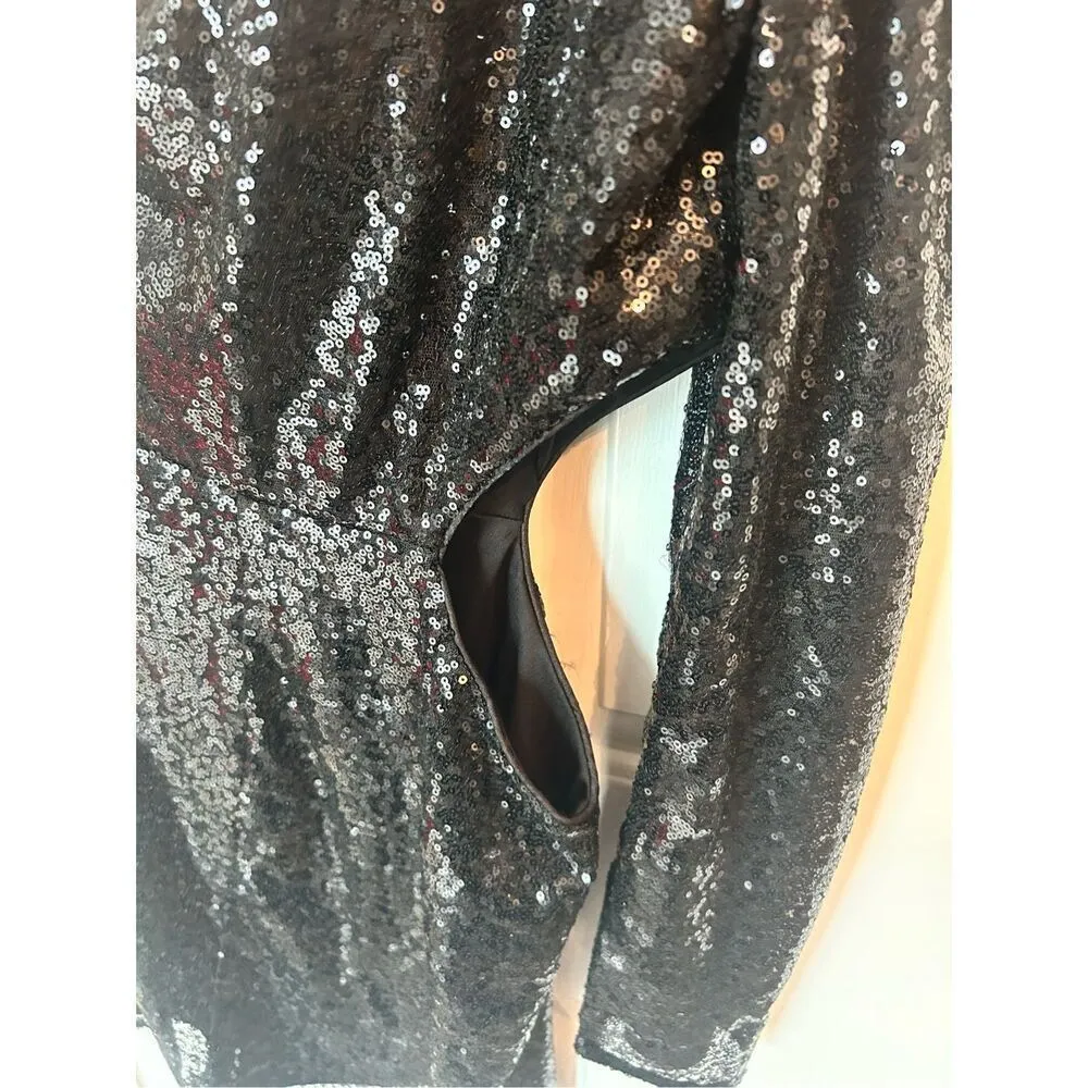 Lulus black  Sequin One-Shoulder Mini Bodycon Dress NWT long sleeve cut out side - Image 5