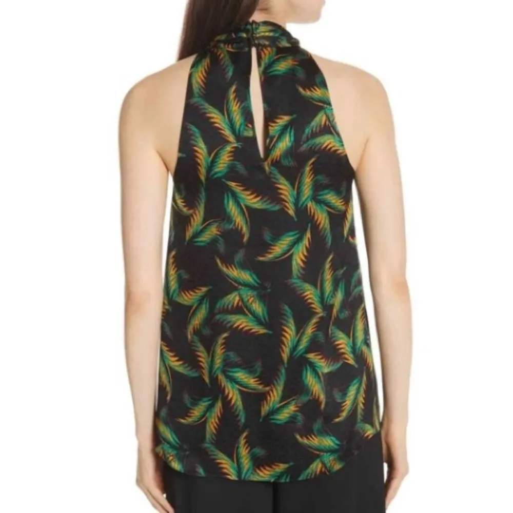 A.L.C. Leda palm print black tropical print silk twist neck halter tank. Size 2. - Image 4