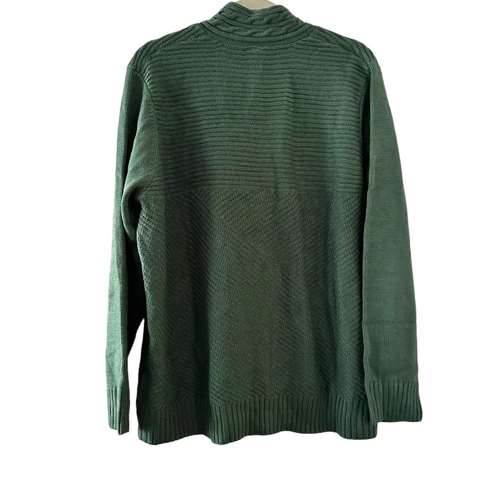 SALON STUDIO HUNTER GREEN SOFT BRAIDED CARDIGAN SWEATER MEDIUM - Image 2