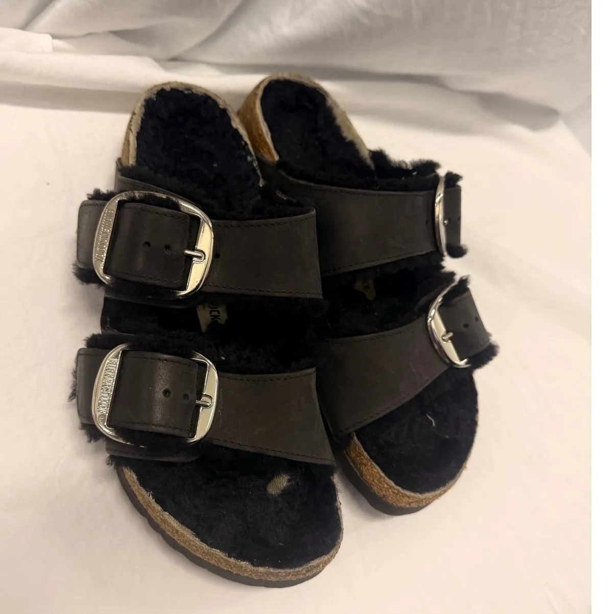 Birkenstock Arizona Big Buckle Shearling Black Oil Sandal EU 38 Summer‎ Europe - Image 4