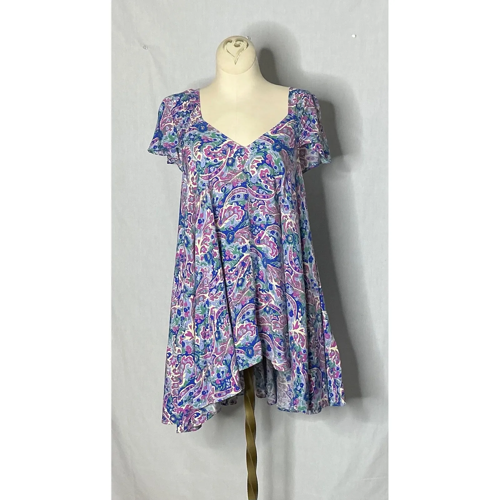 Matilda‎ Jane Small Paisley Boho Mini Dress Flutter Sleeve V-Neck Tunic Festival - Image 3