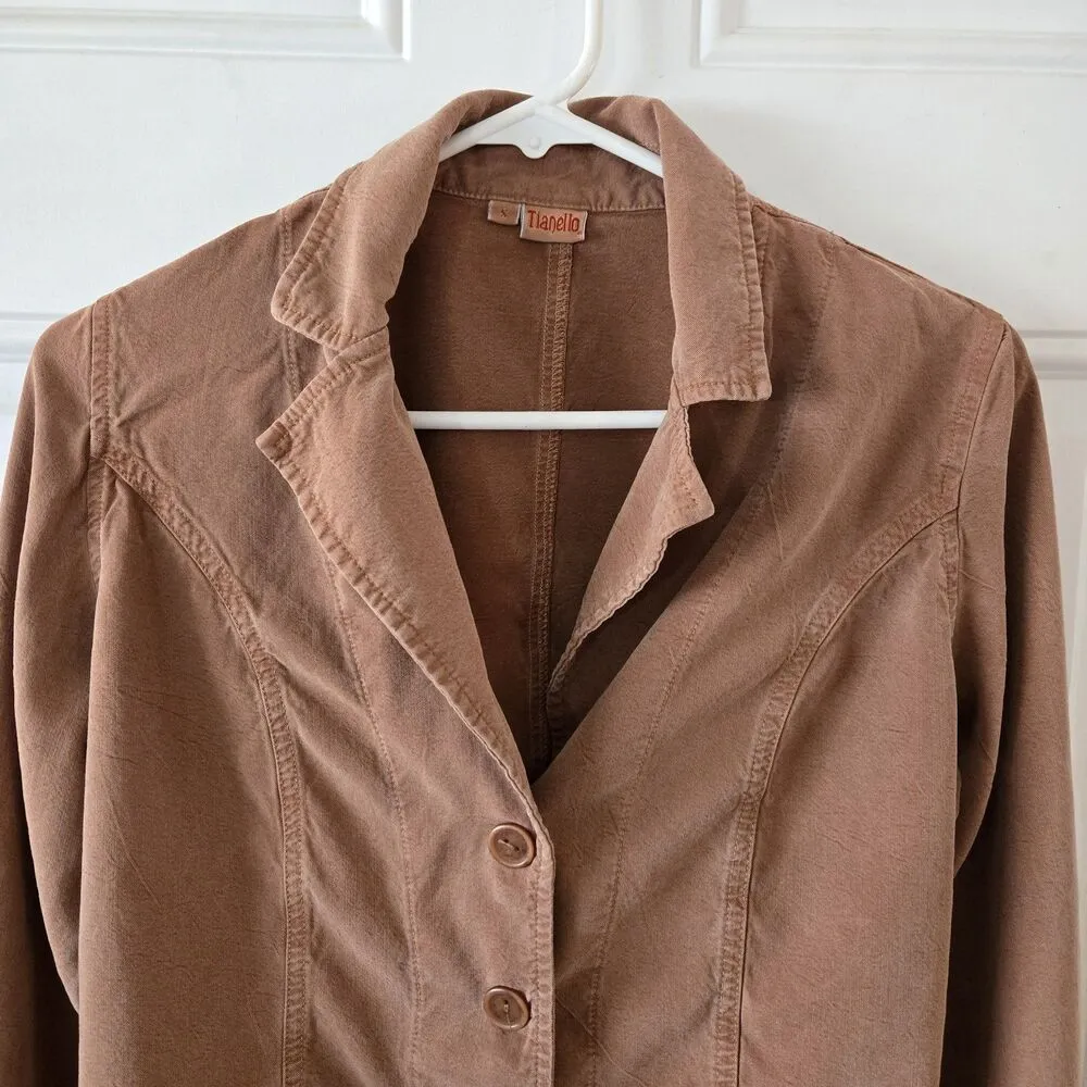 Vintage Tianello Button Up Blouse Cardigan Tencel Womens Size Small Brown Jacket - Image 5