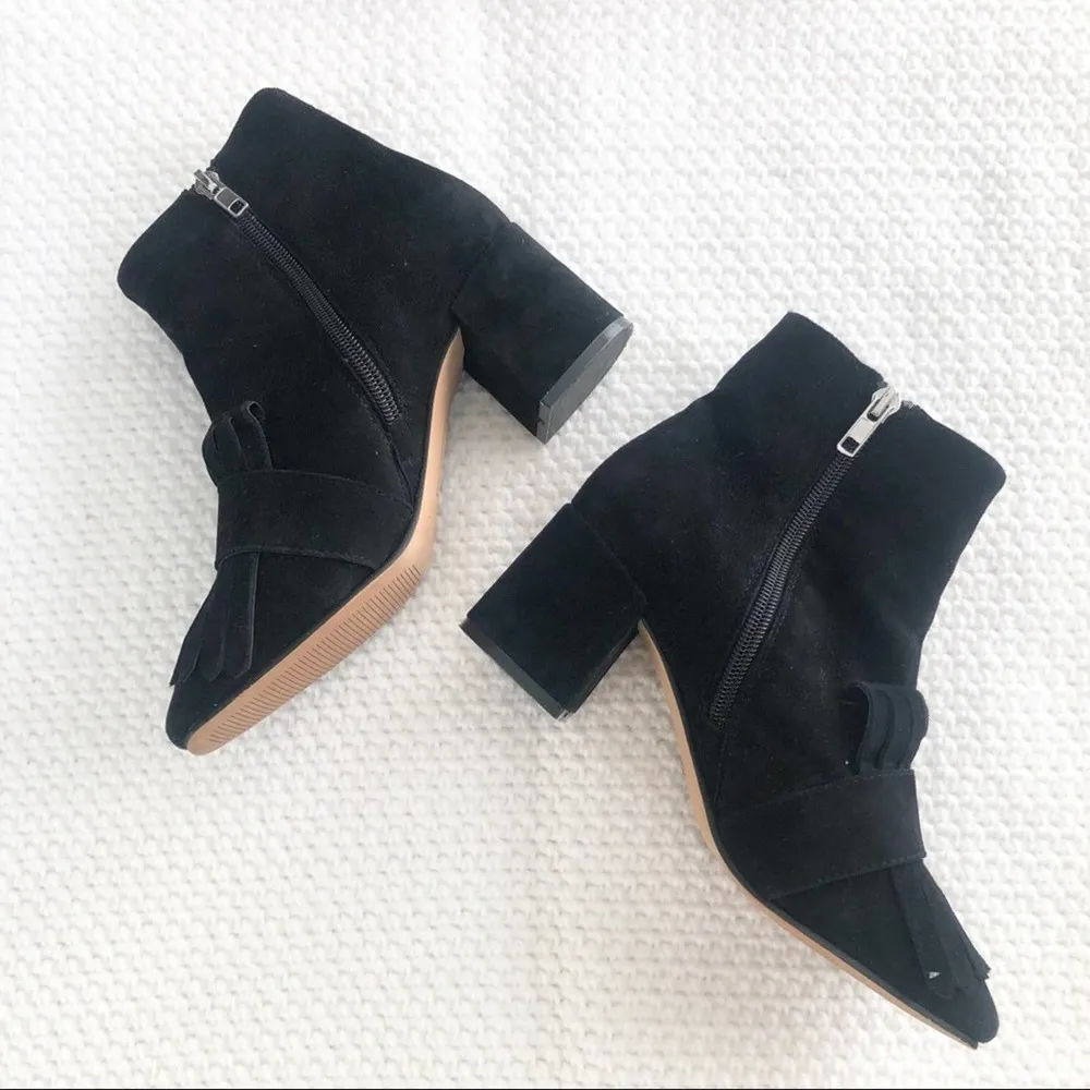 Steven Steve Madden Shooter Black Suede Kilty Fringe Ankle Dress Boot 6.5 - Image 81