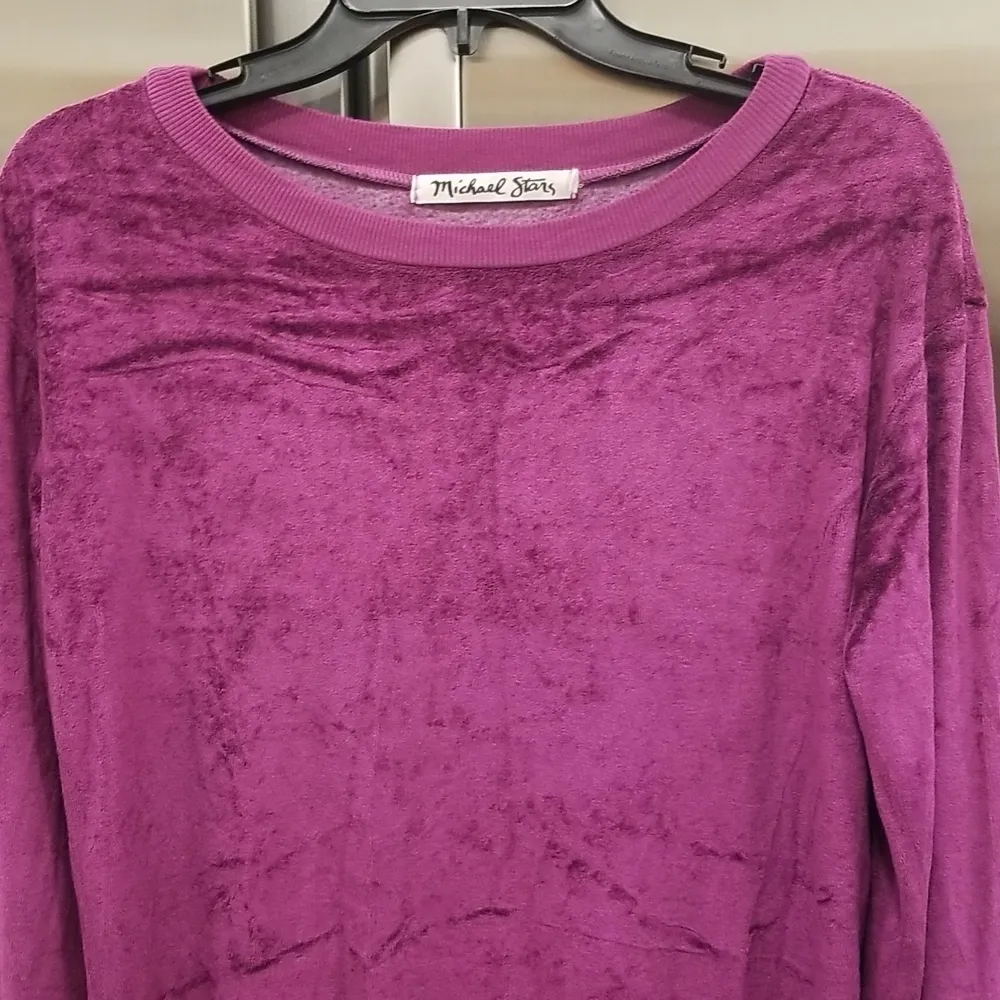 đź’•MICHAEL STARSđź’• Terry Cloth Long Sleeve Crew Neck Shift Dress Purple Small - Image 6
