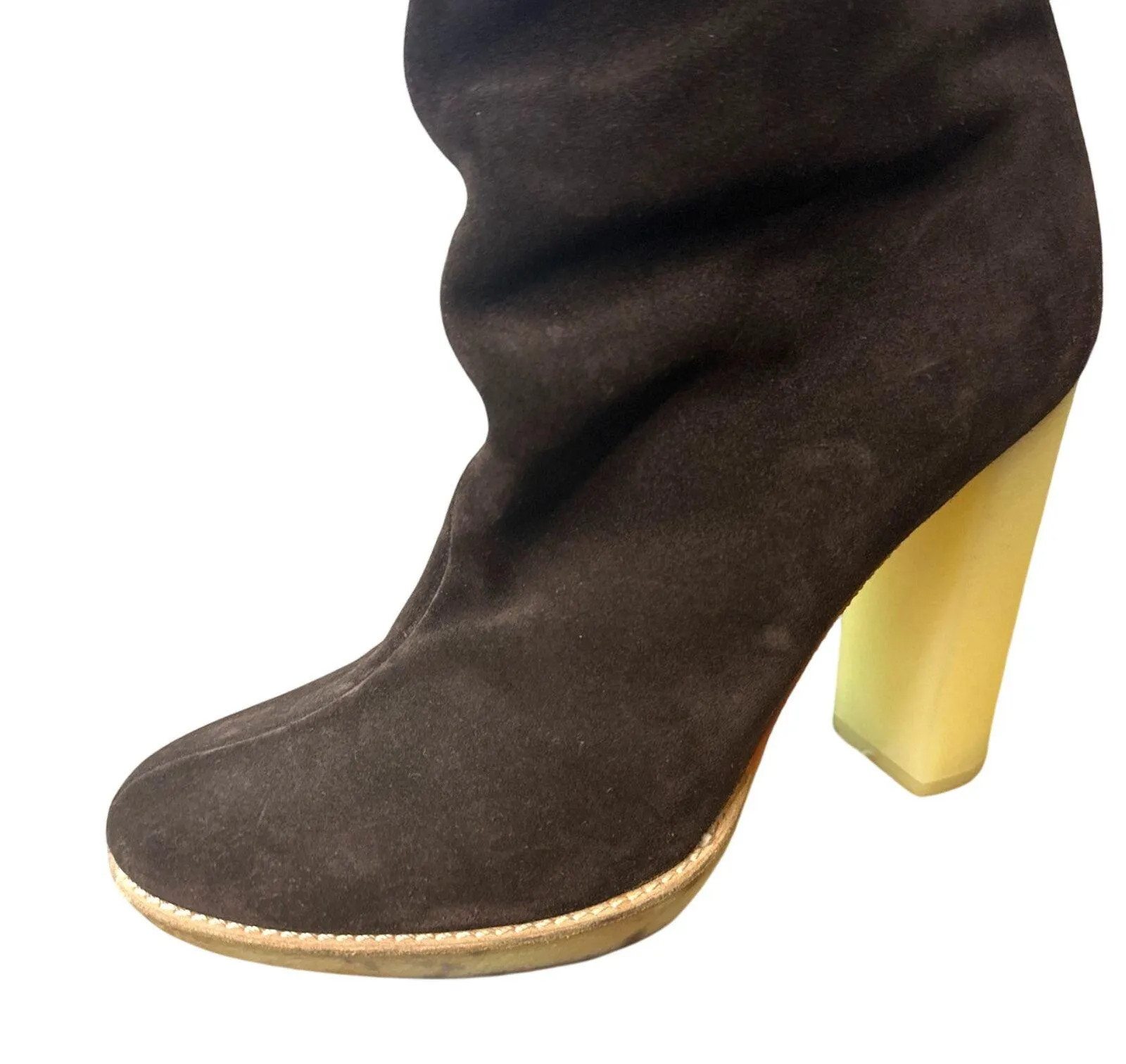 Gucci Dark Brown Suede Leather Fur Lined Tassel Knee Winter High Boots Size 6.5 - Image 13