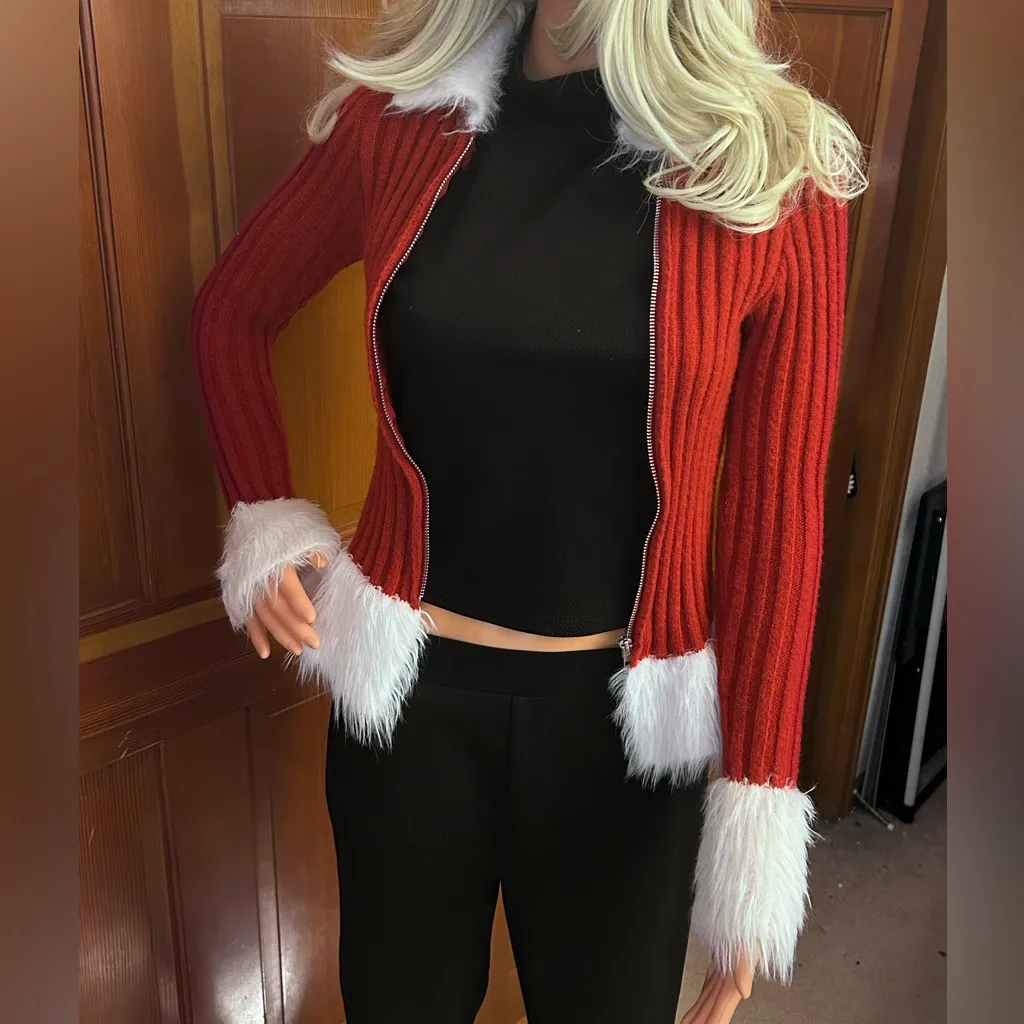 LAST ONE Holiday Fuzzy Fur Trim Sweater Red Size M - Image 11