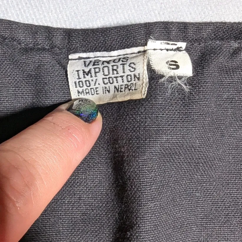 Vtg 1990s Venus Imports Red Black Primitive Tribal Cotton Open Vest and Bag Sz S - Image 4