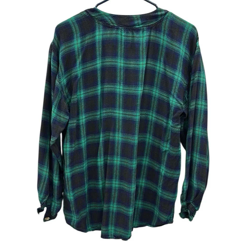 Vintage Robert Stock Rayon Button Up V Neck Collarless Blouse Shirt Womens Small Green - Image 9