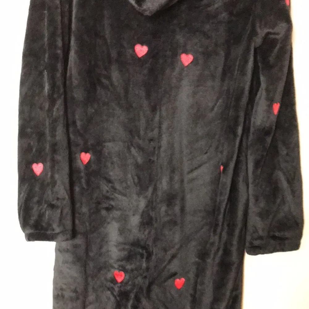VS PINK Teddy One piece pjs Black w/Red Hearts cozy fall limited edition warm - Image 8