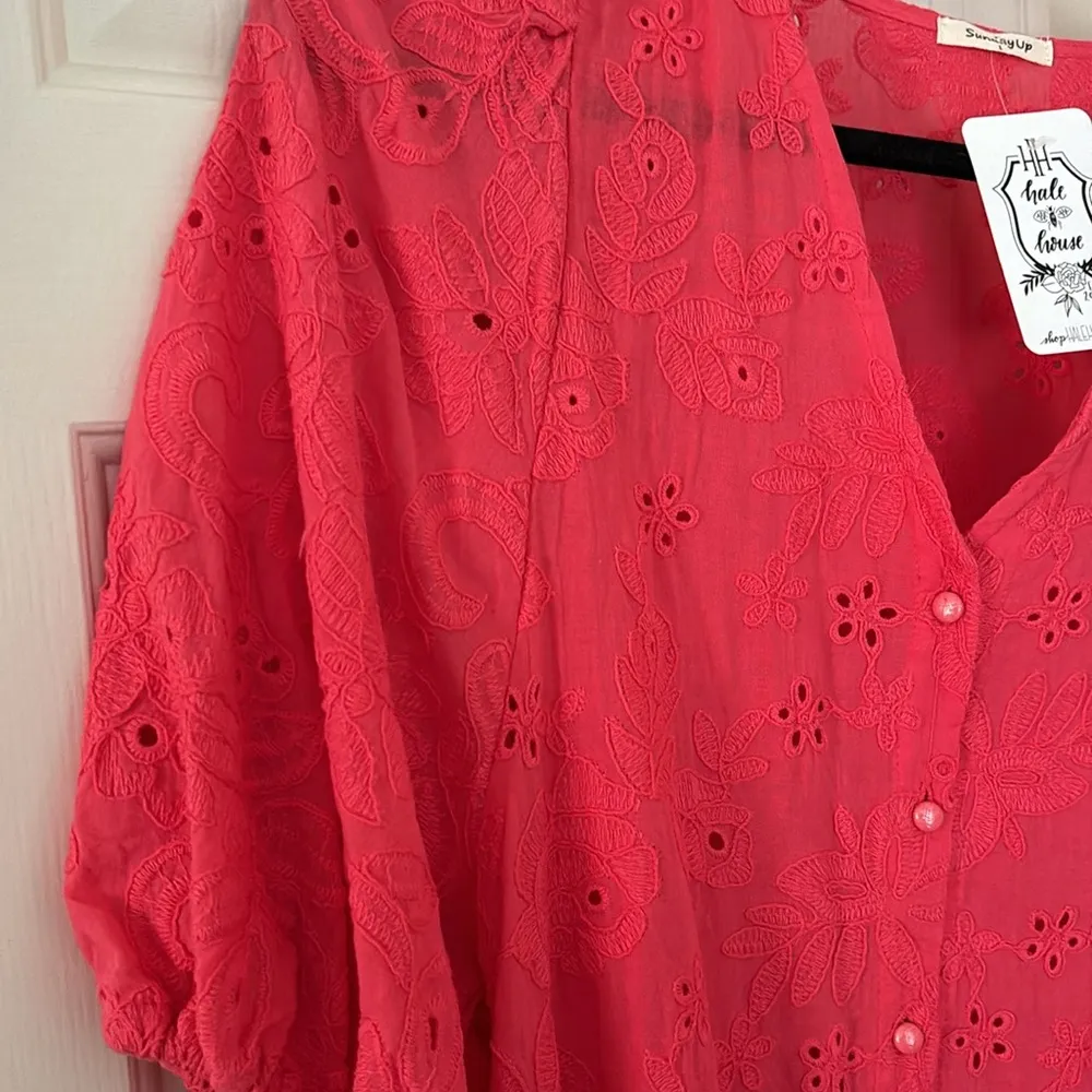 Pink Eyelet Midi Dress Size L - Image 3