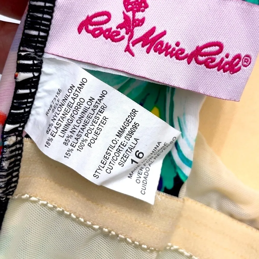 Rose Marie Reid swim bathing suit 16 floral ruched 1 piece front lined vintage Pink - Image 10