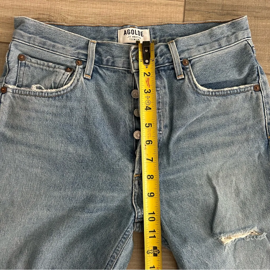 AGOLDE Riley High Rise Distressed Straight Leg Medium Wash Denim Jeans 26 - Image 8