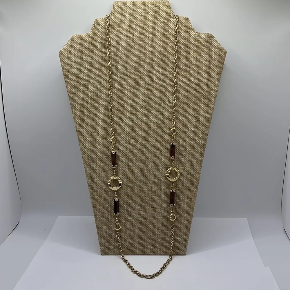 Vintage Sarah Cov Emberwood Station Necklace 16" Sarah Coventry Costume Jewelry Brown - Image 7