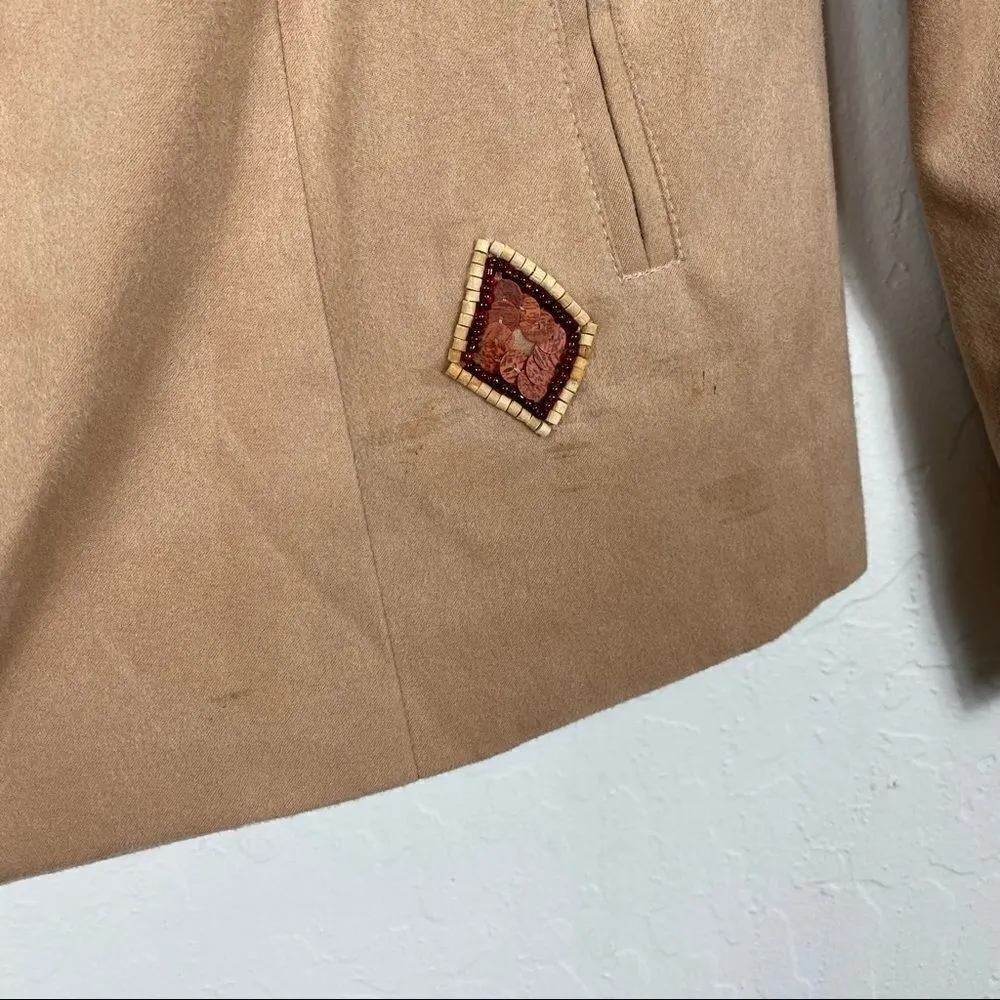 Vintage Tan Suede Beaded Western Zip Up Jacket Tan Size 6 - Image 6