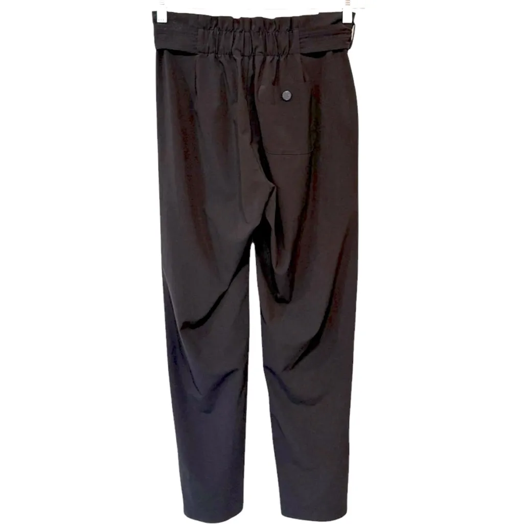 Athleta Skyline Pant ll Black High Rise Paper Bag Waist Attached Tie Belt Size 2 - Image 4