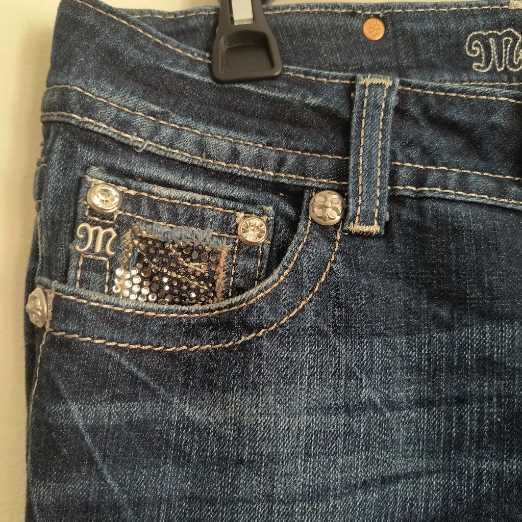 Miss Me Womens Blue Rhinestone Jeweled Y2K Boot Cut Jeans 29x34 - Image 8