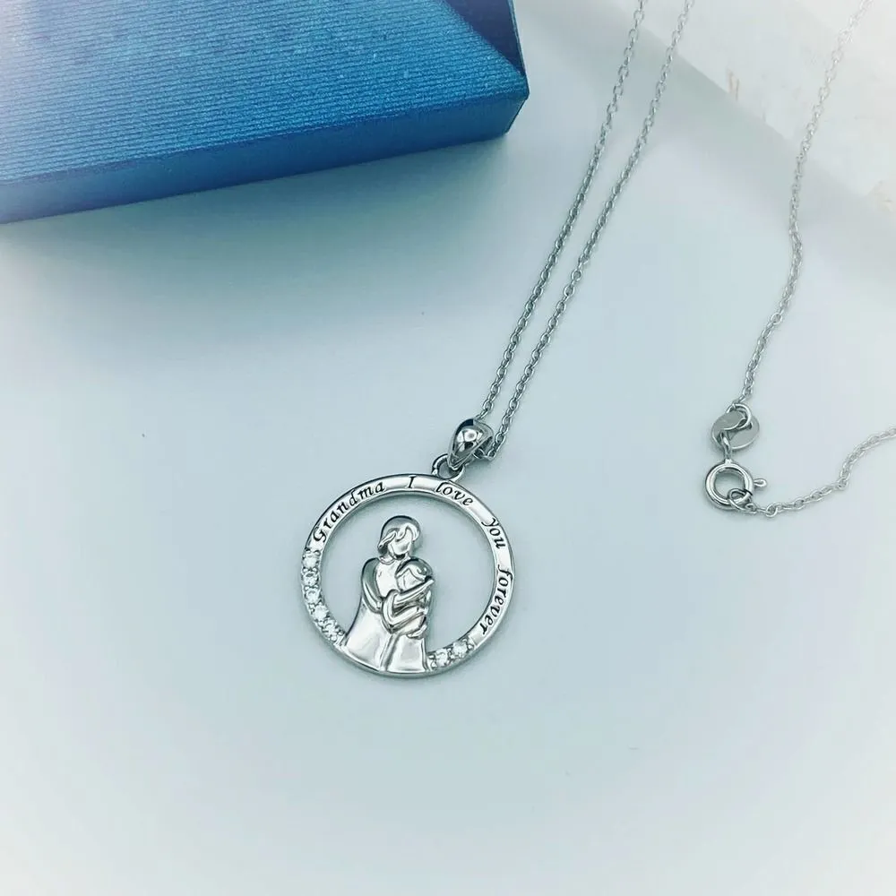 Grandma "I Love You Forever" Sterling Silver CZ Necklace Silver - Image 2