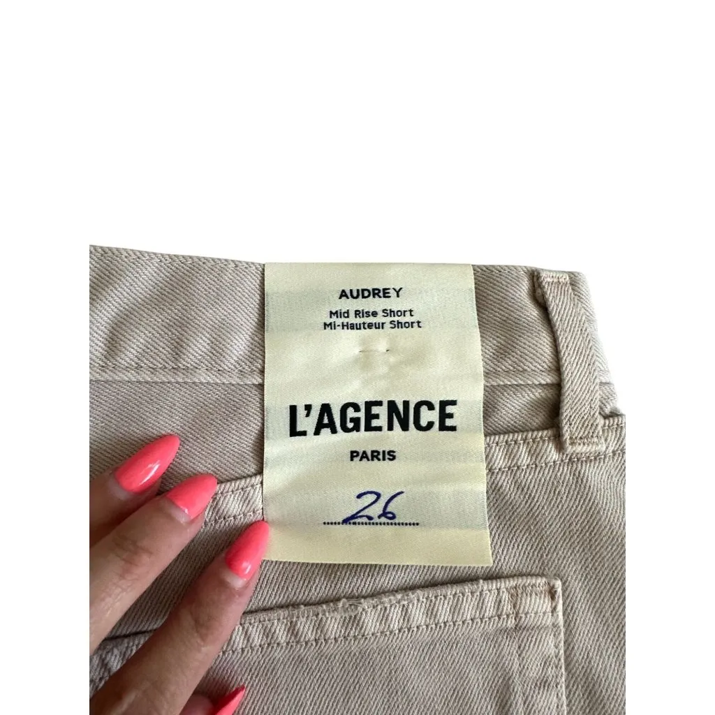 L'AGENCE Audrey Beige Mid Rise Denim Shorts Size 26 NEW NWT - Image 7