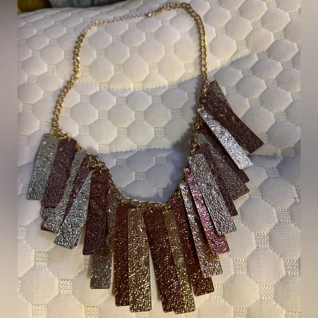 Gold, Bronze and Silver Statement Necklace Gold - Image 3