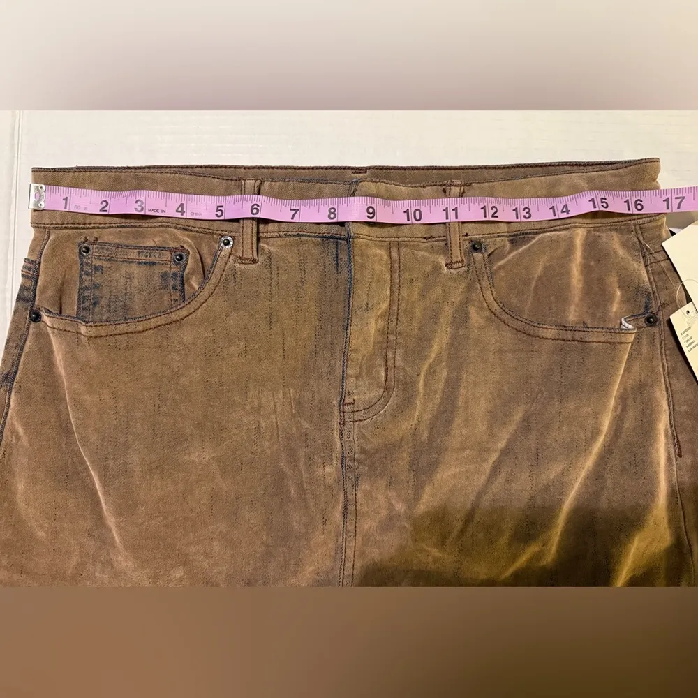 Urban Outfitters BDG Mandi Denim Brown Stretch Flocked Maxi Large Slit Skirt-M - Image 4