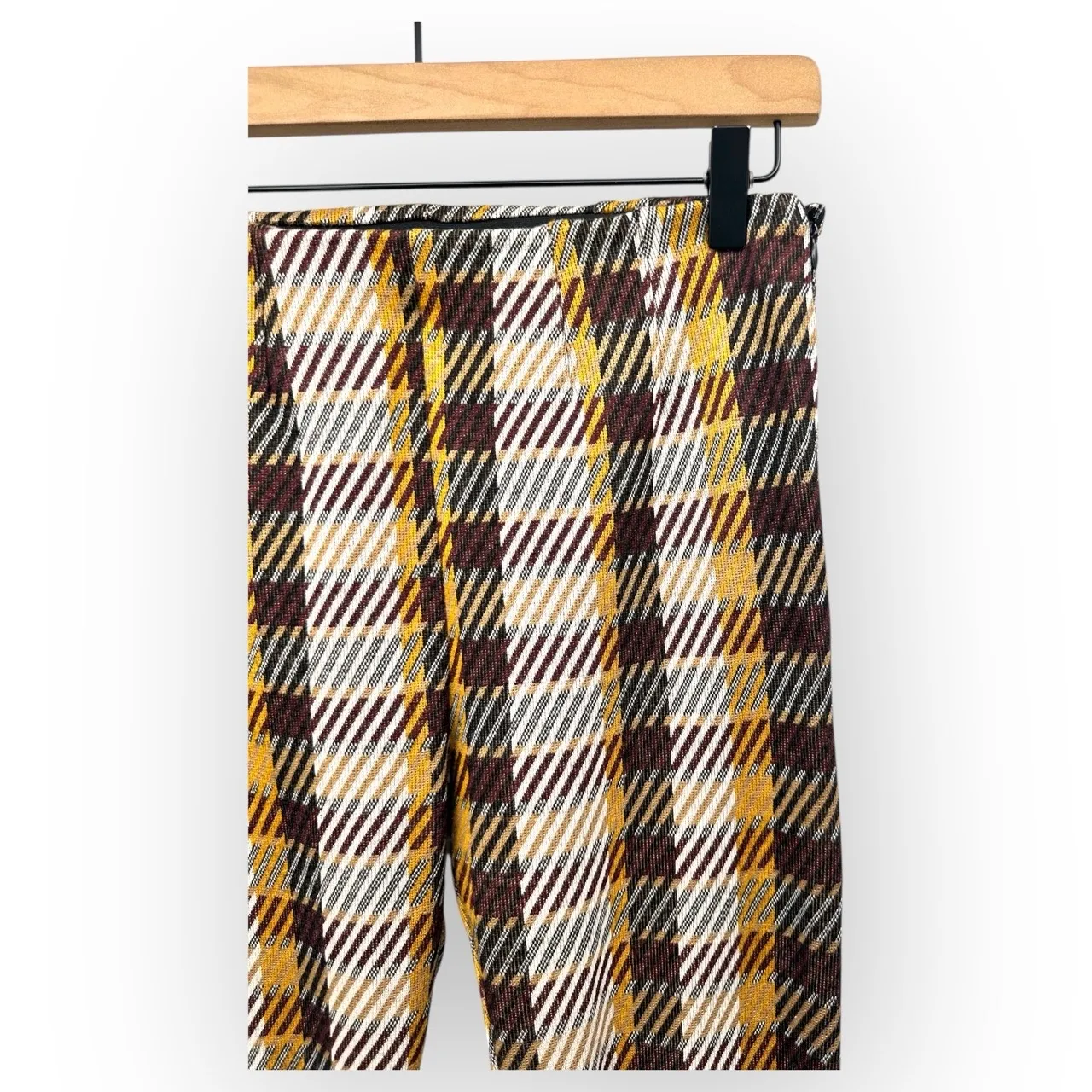 Free People Plaid Pattern Yellow Brown White Straight Leg Pants Style - Image 6