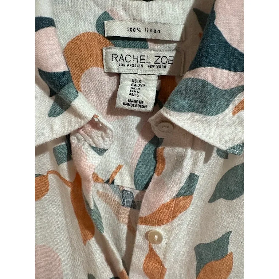 Rachel Zoe Floral Linen Button Front Mini Shirt Dress Size Small - Image 8