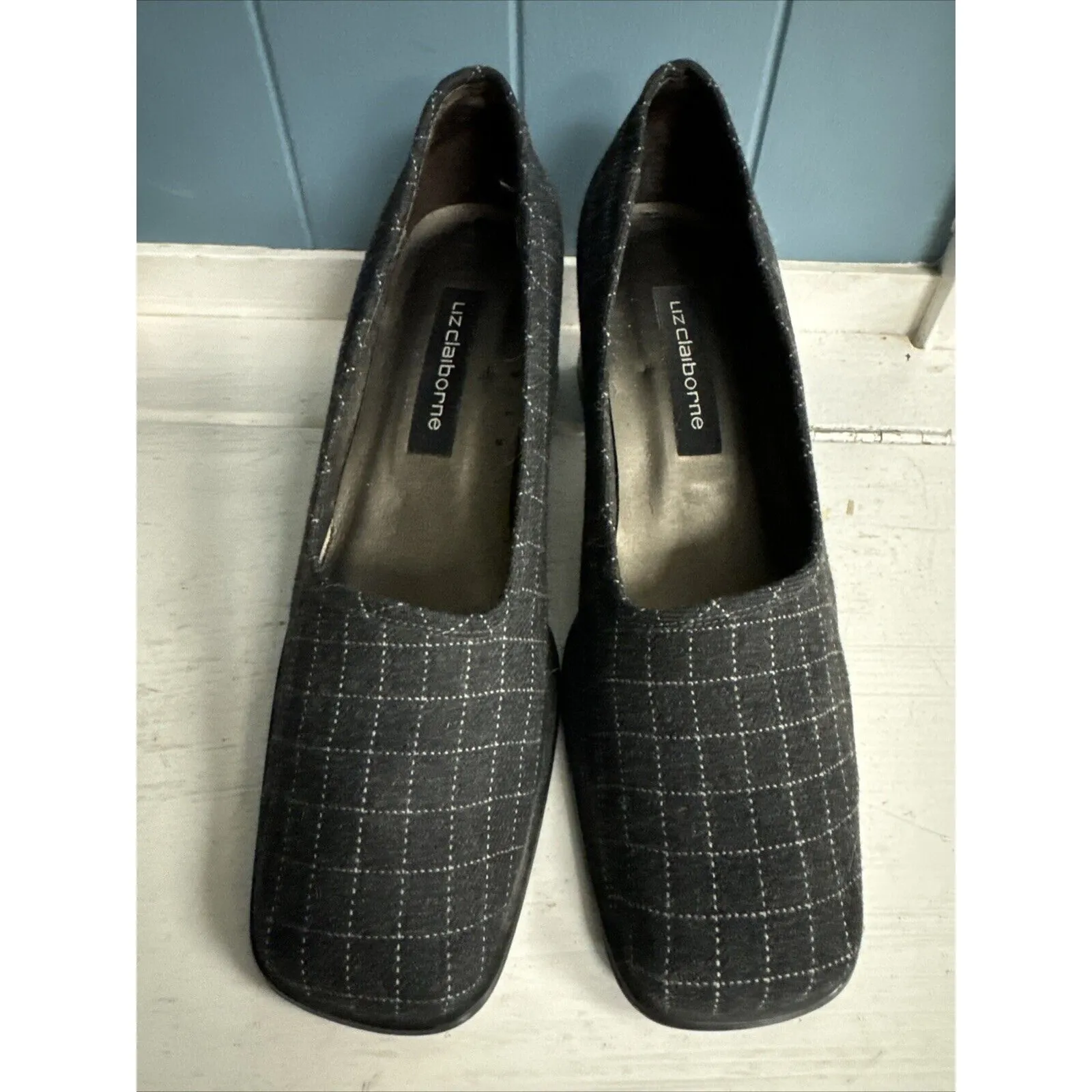 Vtg 90’s Liz Claiborne Gray Square Toe Block Heels‎ Shoes 7.5 Wool Block Heels - Image 3