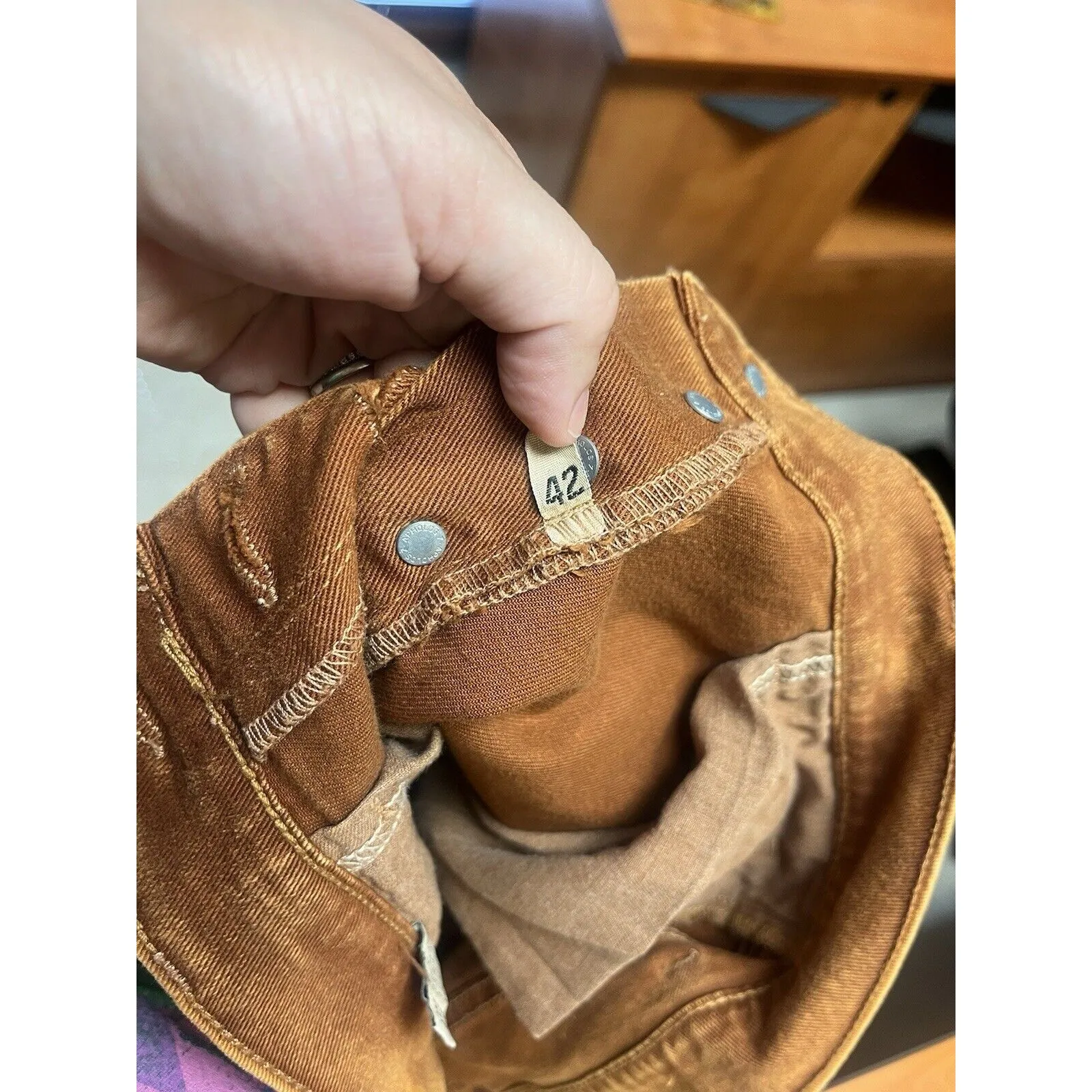 Portsaid Jeans Size 29 Womens Caramel Rust Button Fly, Straight Fringe Orange - Image 6