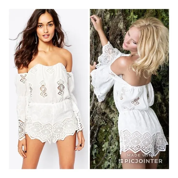 Stone Cold Fox Aden Lace Ivory Crochet Romper 2 S - Image 2